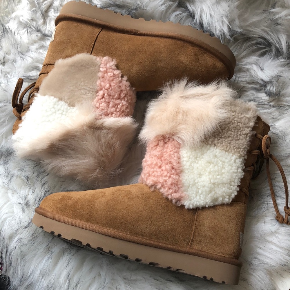 UGG short patchwork fluff boot